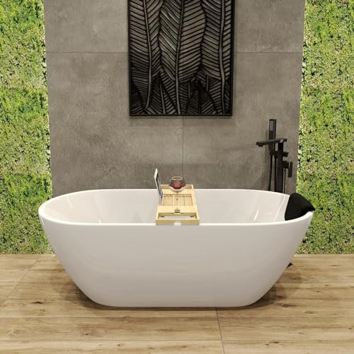 BADLAND Freistehende Badewanne Exclusive Acryl ASGER 170x75 Acryl mit Schwarz Kopfstütze und Ablauf Klick-Klack