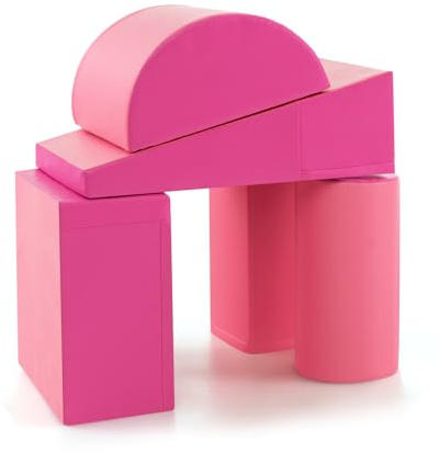 LIFEZEAL Set 5 Blocs de Construction pour Grimper et Descendre, Belles Modules de Motricité en PU et EPE pour Enfants, Parcours Motricité Éducatifs Bébé (Rose)