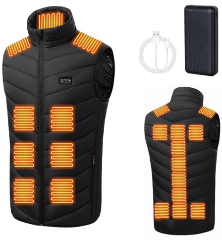 Todeco Gilet chauffant, veste chauffante pour homme/femme, avec 20000mAh batterie incluse, 3 Niveau de chauffant, 21 zones chauffante, pour Ski Plein Air Randonnée Hiver Moto Chasse Camping, L