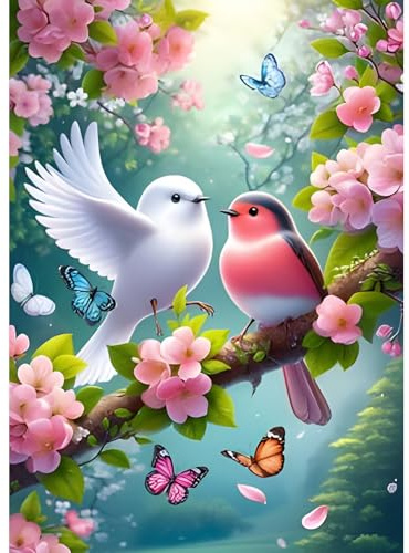 DPHERO Lovebirds Diamond Painting Kits for Beginners Adults,5D DIY Flowers Diamond Art Kits,Round Full Drill Butterfly Diamond Painting Art,DIY Painting by Numbers Diamond Art Painting 12x16 inch