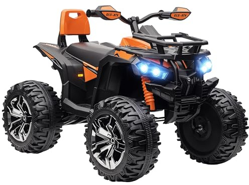 HOMCOM quad elettrico per bambini, quad da 12V 10Ah per bambini con funzione avanti e indietro, 2 motori, connessione USB, lettore musicale MP3, veicolo per bambini con faro 3-8 km/h, per 3-5 anni,