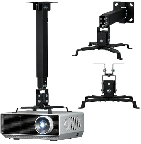 WALI Support mural ou plafond pour projecteur, support universel réglable en hauteur avec rallonge pour projecteurs LCD/DLP, peut supporter jusqu'à 20 kg (PM-003-B), noir