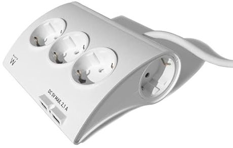 Regleta de alimentación 5 Schuko + 2 Puertos USB 2.1A para Carga de Dispositivos electrónicos y conexión de aparatos eléctricos.