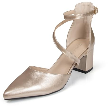 qibusleen Mujeres Elegante Strappy Tacones Puntiagudos Toe Ankle Strap Sandalia Tacones para Mujer Cerrado Toe 2 Inch Low Bloque Chunky D'Orsay Bombas Boda Fiesta Dressy Zapatos - 39