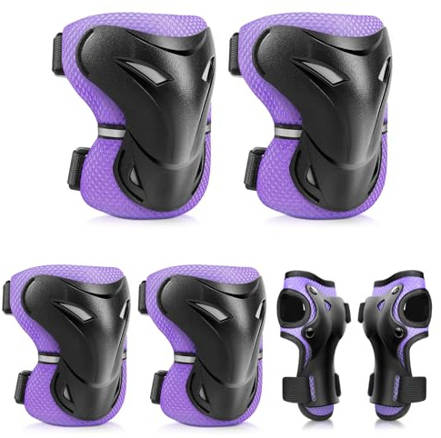 YOOXARMOR Protection Roller Enfant Fille,D'équipement de Protection 3-6-13 Enfants 6 en 1 Réglable Genouillères Coudières, Protège-Poignets pour BMX,Skateboard Scooter Inline Skate
