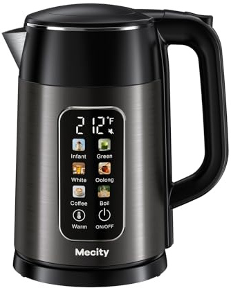 Mecity Electric Kettle 1.7L Touch Screen Temperature Control Water Boiler, No Plastic Contact with Water. 6 Preset Temperature Programs, 2 Hours Keep Warm, Auto Shut Off, Dark Grey