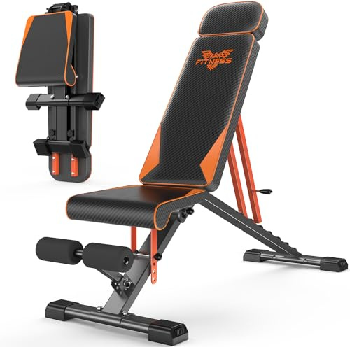 Botifly Banc de gymnastique réglable pliable, banc de gymnastique avec tête étendue pour banc de banc, inclinable et plat banc de musculation pour entraînement avec bandes de résistance