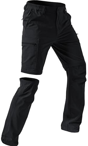 NATUVENIX Mens Hiking Pants Convertible Zip Off Lightweight Quick Dry Black