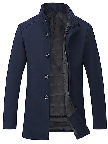 YOUTHUP Abrigo de Hombre 2 en 1 Elegante Invierno Trinchera Chaqueta de Negocios, Azul marino, XL