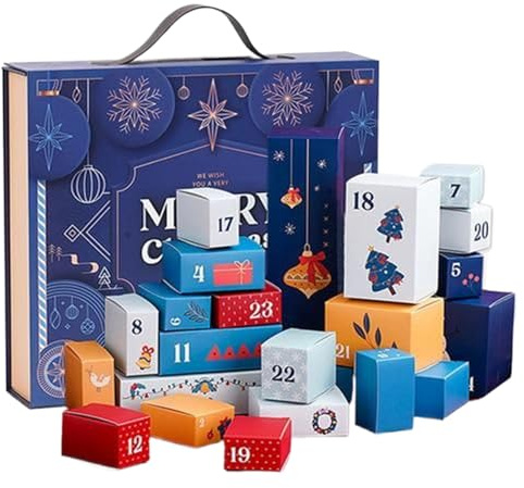 Calendario 2025 vuoto per conto alla rovescia, calendario 'Avvento di Natale di 24 giorni, contenitore multifunzionale riempibile per bambini, familiari, amici, colleghi
