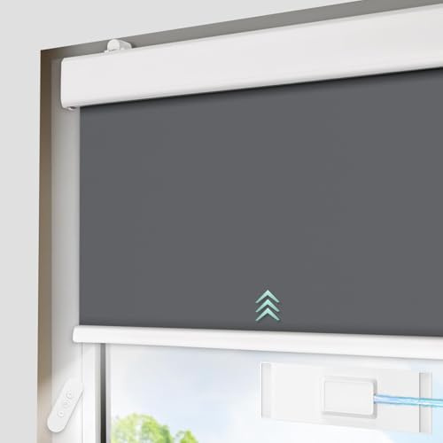 DENFOON Tenda a rullo elettrica solare termica con telecomando, tenda oscurante senza/con foratura easyfix Klemmfix ricaricabile batteria motore tubolare tenda a rullo antracite
