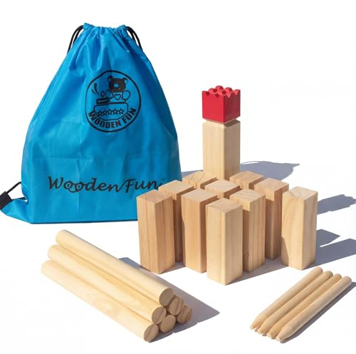 WOODENFUN Original Kubb Viking Game Outdoor Wooden Swedish Chess with Bag Party Games for Children and Adults