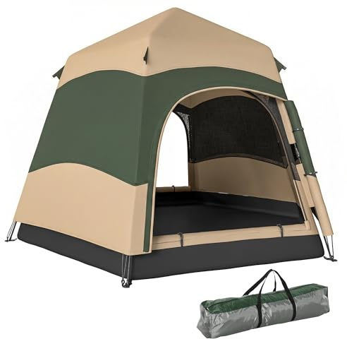 Outsunny Double Layer Instant Pop Up Tent with Rainfly 4 Person Khaki