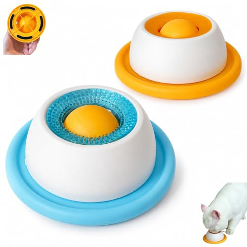 AEMCHDM 2PCS Lick Bowl para Perros, Lamedor Perro con Bola Giratoria, Antideslizante Bola Yogur Perro, Comedero para Perros con Bola(Azul+Amarillo)