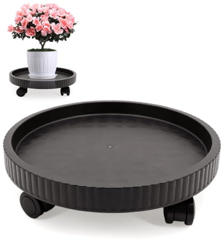 Umllpet Roulette ronde pour plantes 39 cm, soucoupe mobile robuste avec roues pivotantes 360°, plateau à pot de fleurs intérieur extérieur pour jardinière et bac à plantes
