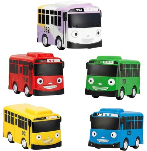 Toy Bus, School Bus Vehicles with Box，5-Piece Set of Pull-Back Vehicles, Durable Plastic Bus Models for Collectors Display, Realistic Design for Desktop Decoration and Motor Skills Development