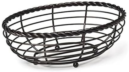 Gourmet Basics by Mikasa 5153171 Rope Metal Oval Bread Basket, Antique Black