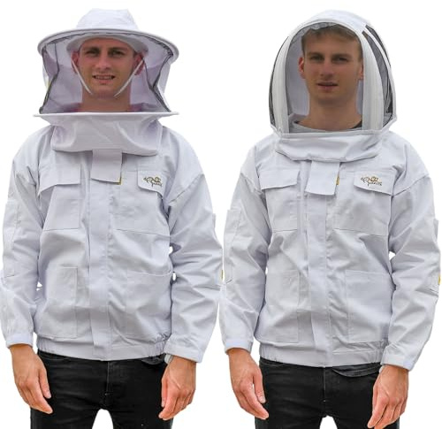 OZ ARMOUR Beekeeping Jacket Poly Cotton Heavy Duty with Fencing Veil & Round Brim Hat Beekeeper Costume (X-Large)
