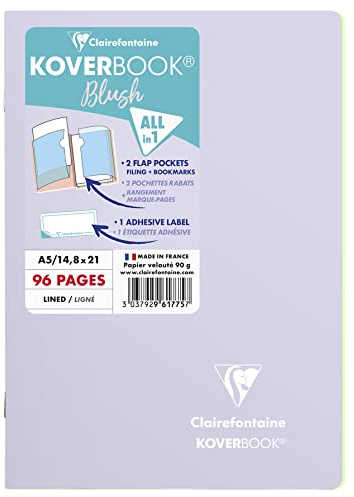 Clairefontaine 961775C - One Stapled Notebook Koverbook Blush Lilac - Dimensions: A5 14,8x21 cm - 96 Lined Pages - White Vellum Paper 90 g - Polypro Cover