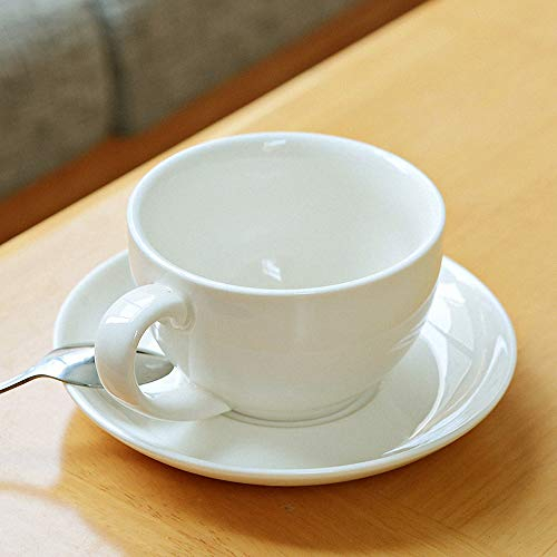 THUMBGEEK Tazas de capuchino de porcelana con platillos y cuchara, para bebidas especiales de café, latte, café mocha y té utilizados en casa y en cafeterías baristas profesionales (blanco)