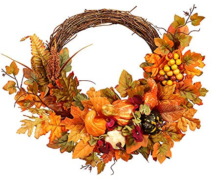 Couronne de Feuille d'érable de Thanksgiving, Couronne d'halloween Artificielle, Couronne de Feuille d'érable d'halloween Automne Simulation Couronne de Porte Suspendue