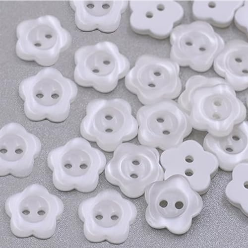 40 Pcs White Flower Resin Buttons 2 Hole for Sewing, Knitting, Kids Baby Cardigans, Baby Clothes, DIY Crafts and Decorations - 15mm