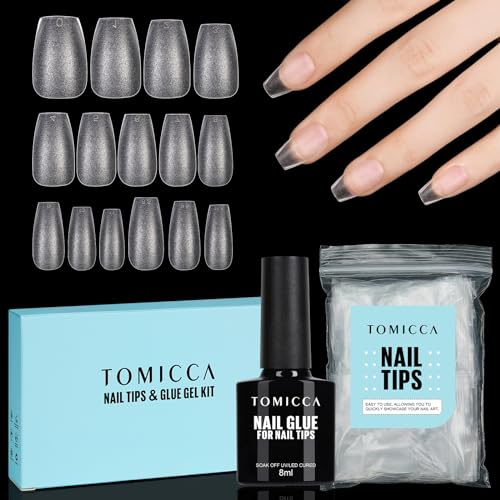 TOMICCA Punte per Unghie Artificiali in Gel, Set da 150 Pezzi - Corte da Ballerina Con Colla, Morbide a Copertura Totale, Qualità Professionale