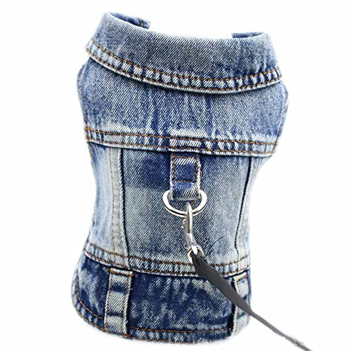 feiling Jeans hundjacka med metallkrok för hundkoppel, denim hundrock outfit hundkläder husdjursväst för valpar, små, medelstora hundar (blå, X-Large)