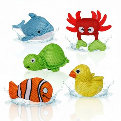 alldoro 60326 Aquanauts – badkarsleksak – set om 5, polyester, 10–12 cm, färgglada – flytande baddjur för barn