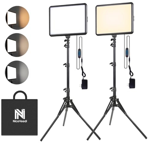 2 Paquete Luz Fotografia LED de Vídeo, 22W Kit de Luz de Video LED, luz de Estudio Regulable de 2900-7000 K con Soporte para 160cm Trípode/USB, Luz de Transmisión para Grabación de Video, para TikTok