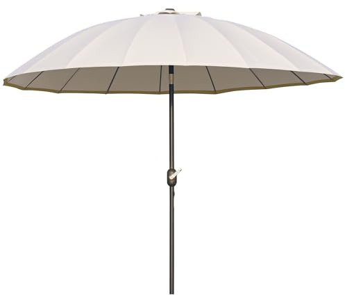 Outsunny Sombrilla Terraza Exterior Ø250 cm Sombrilla de Jardín con Ángulo Inclinable 18 Varillas y Manivela Impermeable Parasol para Patio Terraza Crema