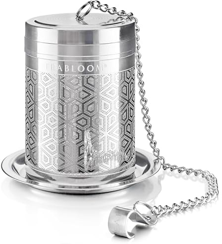 Teabloom Elegant Stainless Steel Loose Leaf Tea Infuser – Tea Connoisseur's Choice for White, Green, Oolong, Black, and Herbal Teas – Geometric Blossom Design – Large Size