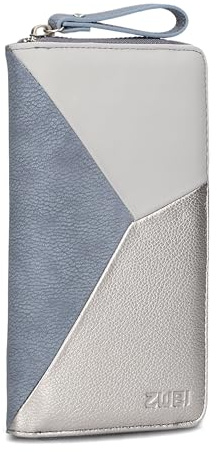 Damen Geldbörse JANA J2 Wallet 20 x 11 cm hochwertiges Kunstleder im Tricolor-Design, Portemonnaie mit 12 Kartenfächern, Münzfach, Sichtfach für Ausweise, mit umlaufenden Reißverschluss (nubuk-sky)