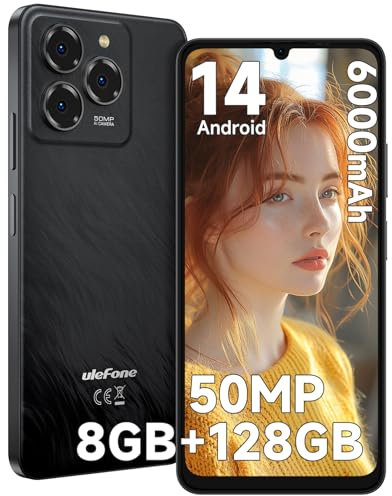 Ulefone Note 20 Pro Smartphone Android 14, Octa-Core, 8GB+128GB/TF 256GB, 6.75 HD+/90Hz, Batería 6000mAh/18W, Teléfono Móvil Libres 4G Dual SIM/50MP Cámara, Huella/Face ID/OTG/2 Años Garantía-Negro