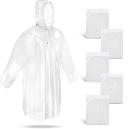 YingErTool 5 Pack Disposable Rain Poncho Waterproof Emergency Raincoats Adult With Hood For Camping,Fishing,Theme Parks,Festivals