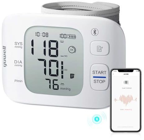 yuwell Smart Wrist Blood Pressure Monitor with Bluetooth | Medical Grade, BP Machine for Home Use | Ultra Light Weight, Smart Inflation Cuff, Large Display, Rechargeable Battery, App for iOS & Android