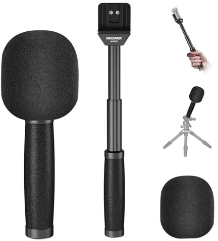 NEEWER 13/33cm Teleskop Lavaliermikrofon, Handmikrofon mit Anti Off Cold Shoe, Schaumstoff Windschutzscheibe, Interview Mikrofongriff, kompatibel mit Rode Wireless Go II, DJI Mic CM31, MS005