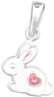 MONKIMAU Hase Kinder Premium Kettenanhänger 925 Silber | Hypoallergen Kinderohrringe | Mädchen Schmuck Geschenk Geschenkidee Kette