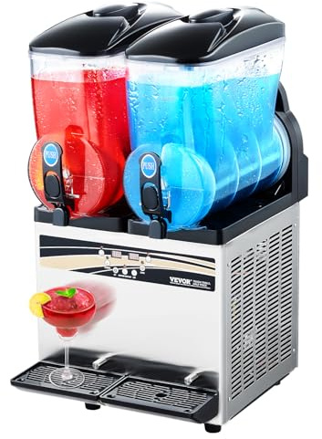 VEVOR Commercial Frozen Drink Maker, 15Lx2 Double Tank Slushy Machine, 120 Cups Stainless Steel Margarita Smoothie Frozen Drink Machine, Slushie Maker for Home Party Restaurants Cafe Bars