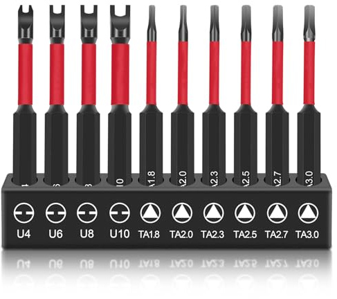 DAKCOS Lot de 10 embouts tournevis spéciaux, embouts triangulaires et en U, tige hexagonale de 1/4 pouce, TA1.8-TA3.0, U4-U10, acier S2, longueur 70 mm