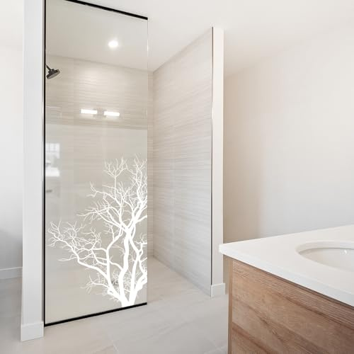 yabaduu Film Dépoli Occultant Paroi de Douche et Fenêtre Salle de Bain Film Givré Autocollant Imperméable Anti Regard Sticker Décoratif Vitrage Opaque YX001 (22 Arbre Blanc, 80 x 120 cm)