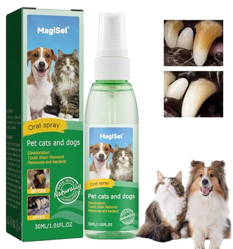 Tandspray för hundar och katter, effektiv mot plack och tandsten, 100 % naturligt uppfriskande, hjälper mot dålig andedräkt, tandvårdsrengöring helt utan borste för strålande vita tänder, 30 ml