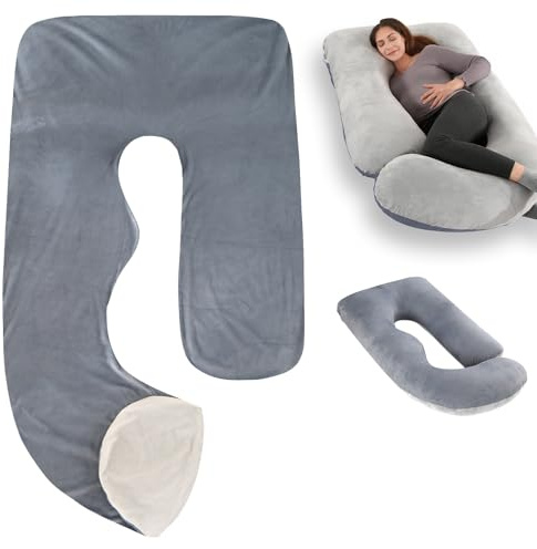 SUNOYA Funda de almohada de embarazo, en forma de J, funda de almohada de embarazo, funda de almohada en forma de J para mujeres y para dormir de lado, funda de repuesto para almohada de lactancia