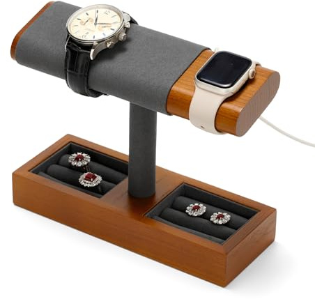 Oirlv Supporto per Orologi in Legno Massello,Supporto per Caricabatterie per Apple Watch,Watch Stand,Stand Orologio,Organizer Gioielli Anello(Grigio Scuro)
