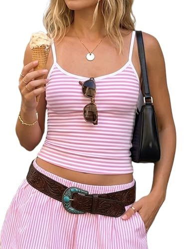 Women Striped Spaghetti Strap Cami Top Y2k Polka Dot Tank Slim Fit Camisole | Cropped Vest Going Out Tops