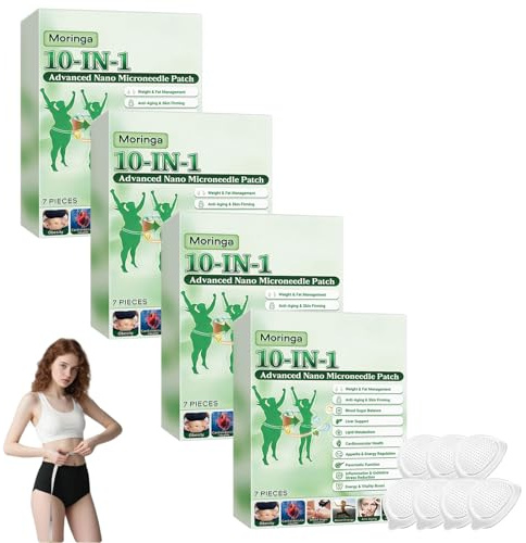Moringa - Lote de 4 cajas para adelgazar (10 en 1, parche Nano Microneedle Adelgazar con Berberina y NAD+, ingredientes naturales, reafirmar la piel, fácil de aplicar, ideal para hombres y mujeres (4