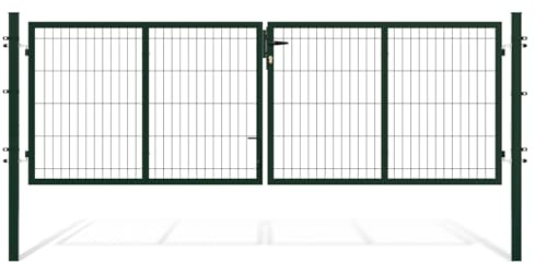 Eikuavons Cancello doppio da giardino, 300 x 100 cm, doppia anta per stuoia con maniglia, serratura, 3 chiavi e blocco a pavimento, robusta porta da giardino, cortile, cancello di recinzione, verde