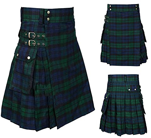 Générique Tartan Utility Kilts for Men Tartan Kilt avec Bretelles et Grandes Poches Cargo