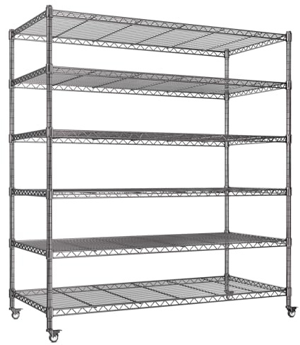 AIRAJ Étagère Charge Lourde Métallique 6 Niveaux,Étagères Mobiles sur roulettes avec Pieds de nivellement,Étagère de Rangement Verticale 1700 kg pour Cuisine,Garage, Garde-Manger 118x46x204cm