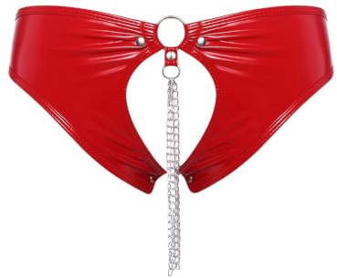 TiaoBug Dam hipster mikrotrosor öppet steg Cheeky Slip PVC wetlook läder wetlook hotpants ouvert slip booty shorts specialkvällar, röd, M